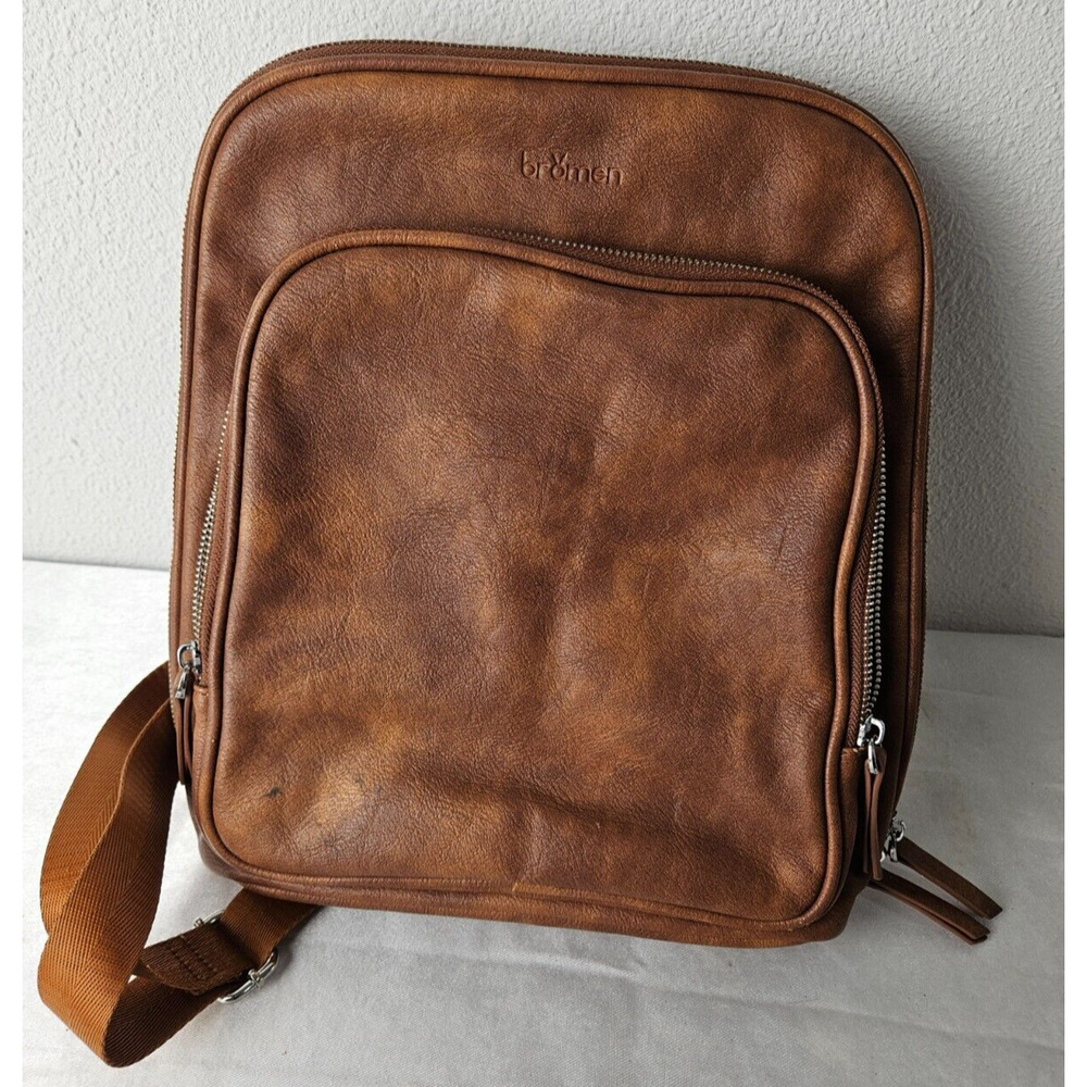 Bromen Leather Backpack vintage brown color